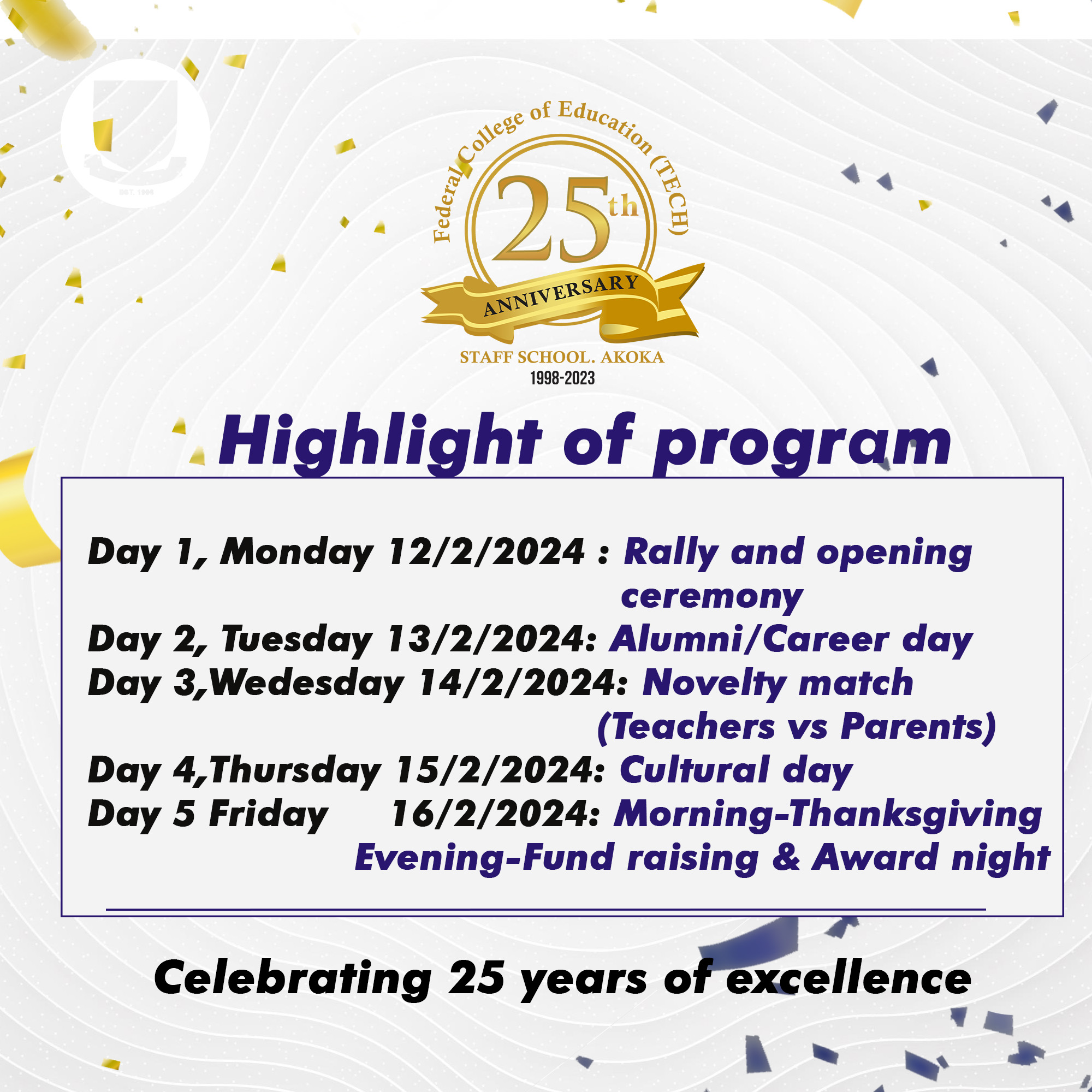 25th Anniversary of FCET Staff School, Akoka